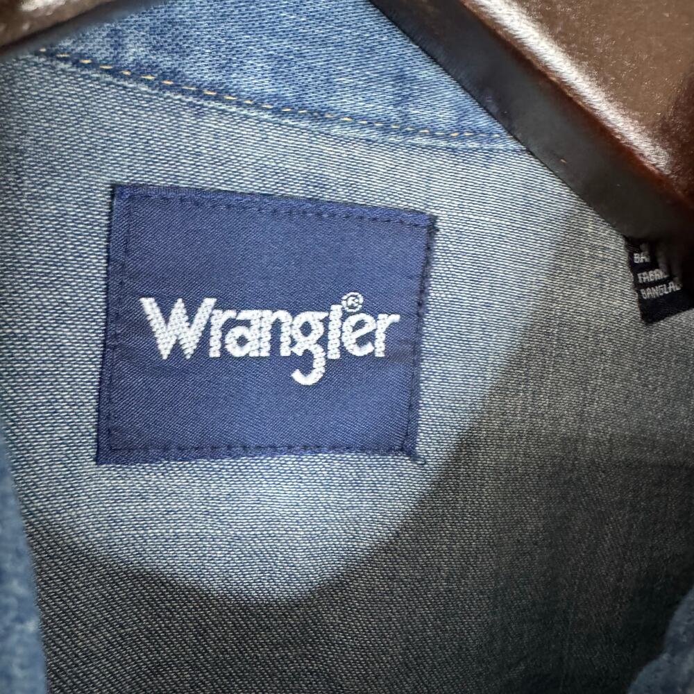 Wrangler Men's Classic Denim Western Snap Denim Shirt Mid Wash Rodeo Rancho XL - Picture 12 of 14